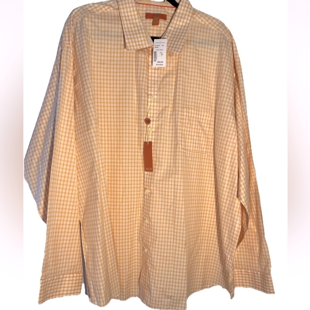 Men’s Egara Orange Checked Print Preppy Button Up Shirt 100% Cotton NWT Size 3X